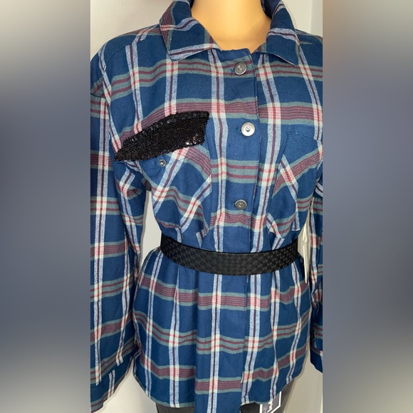 NWT LADIES’S COTTON FLANNEL BLOUSE PLAID SIZE M,L.XL Belt not included - Picture 2 of 7